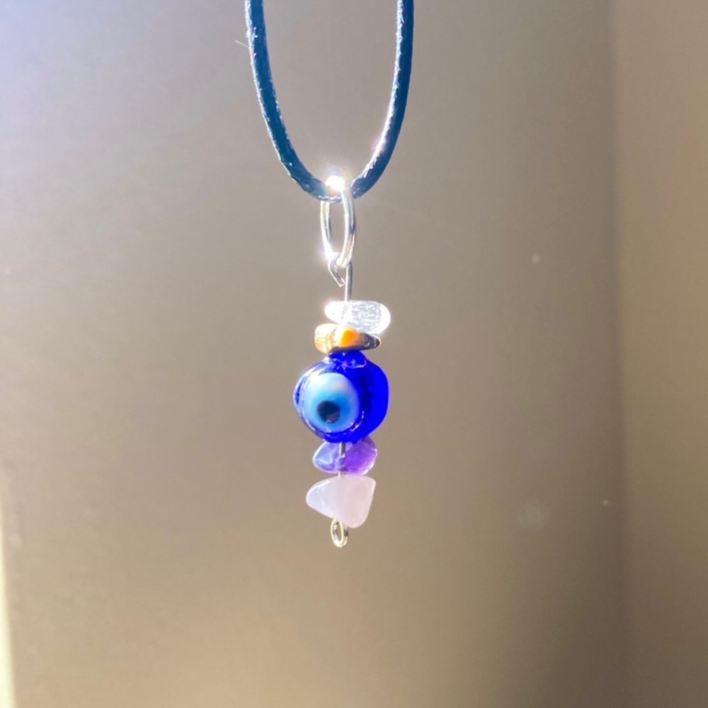 Crystal dark purple blue evil eye black necklace choker 🧿